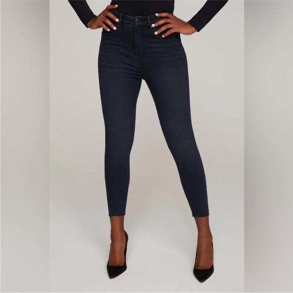 NWT Good American Good Waist Crop Raw hem Jeans Dark Wash Blue631 Size 0 / 25 - Picture 1 of 16